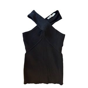 Zara Crossover Black Ribbed Top